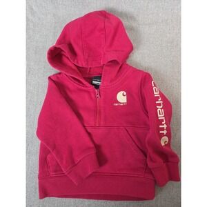 CARHARTT Raspberry Pink Hoodie Warm Up Sweat Jacket Girls 9 Months 1/4 Zip Logo